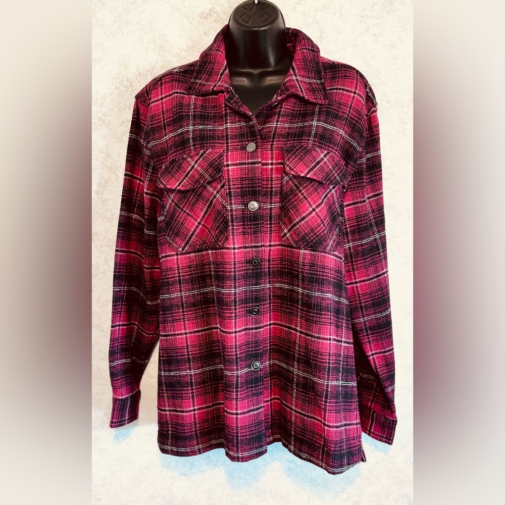 Casa Cabana Women's Shirt Red Plaid Heavy Shacket Button Long Sleeve New Large